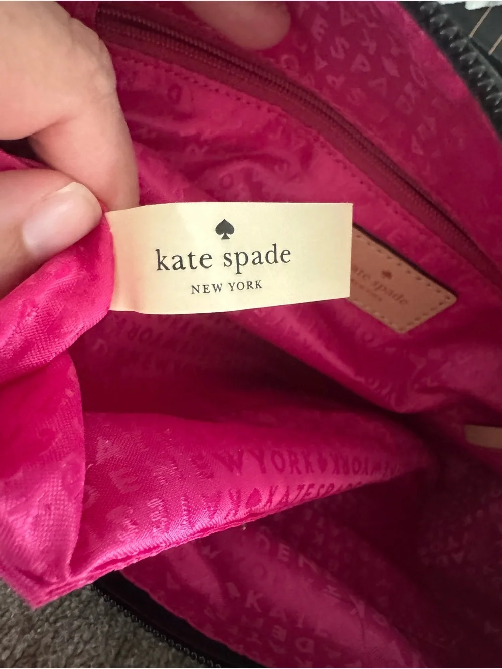kate spade Black Nylon Tote with Tan Leather Handles and Gold Plaque